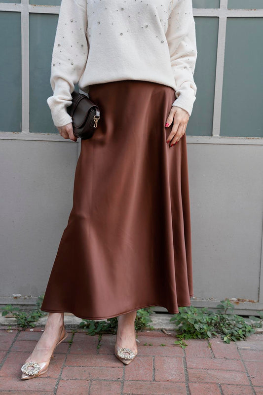 Brown satin skirt